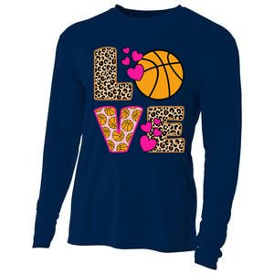 Cute Love Basketball Leopard Print Women Girl Basketball Cooling Performance Long Sleeve Crew