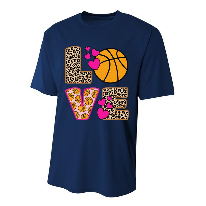 Cute Love Basketball Leopard Print Women Girl Basketball Performance Sprint T-Shirt