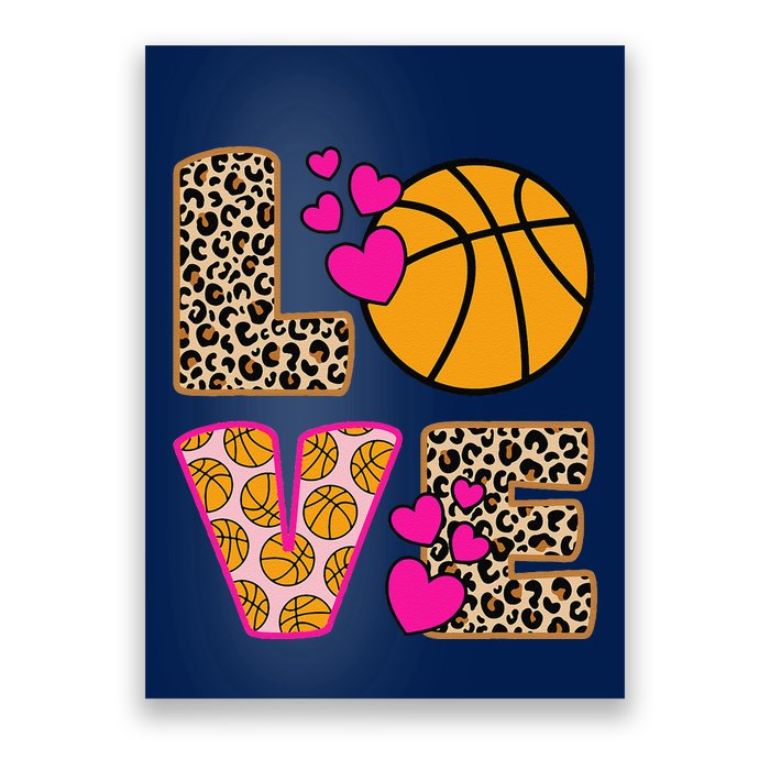 Cute Love Basketball Leopard Print Women Girl Basketball Poster