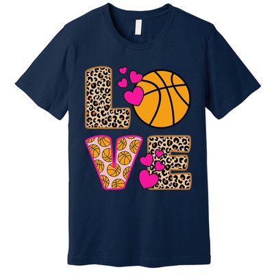 Cute Love Basketball Leopard Print Women Girl Basketball Premium T-Shirt