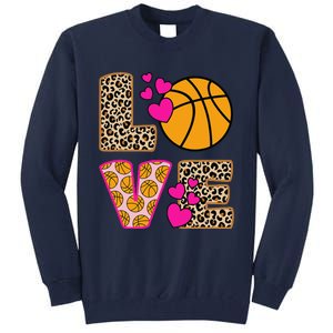 Cute Love Basketball Leopard Print Women Girl Basketball Tall Sweatshirt