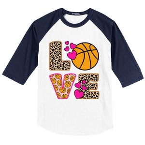 Cute Love Basketball Leopard Print Women Girl Basketball Baseball Sleeve Shirt