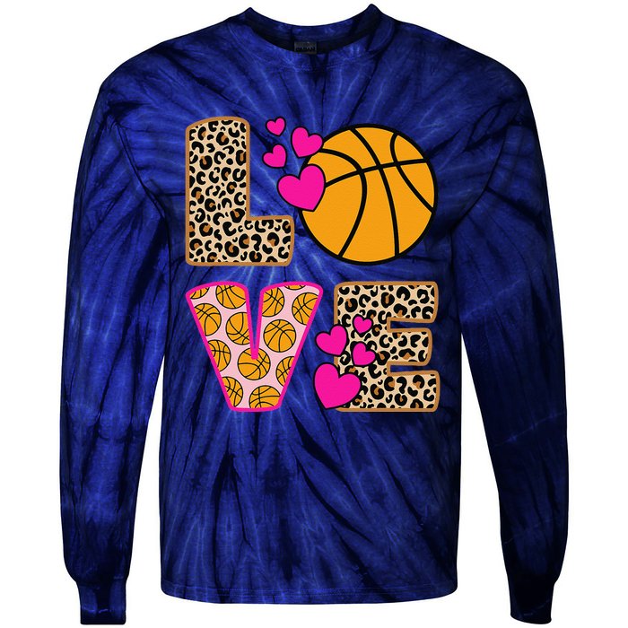 Cute Love Basketball Leopard Print Women Girl Basketball Tie-Dye Long Sleeve Shirt