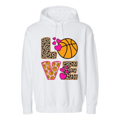 Cute Love Basketball Leopard Print Women Girl Basketball Garment-Dyed Fleece Hoodie