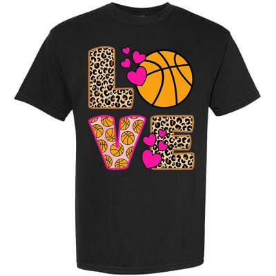 Cute Love Basketball Leopard Print Women Basketball Garment-Dyed Heavyweight T-Shirt