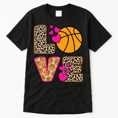 Cute Love Basketball Leopard Print Women Basketball Tall T-Shirt