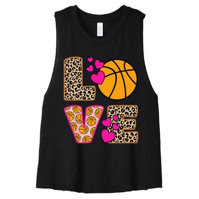 Cute Love Basketball Leopard Print Women Basketball Women's Racerback Cropped Tank