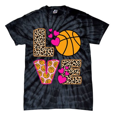 Cute Love Basketball Leopard Print Women Basketball Tie-Dye T-Shirt