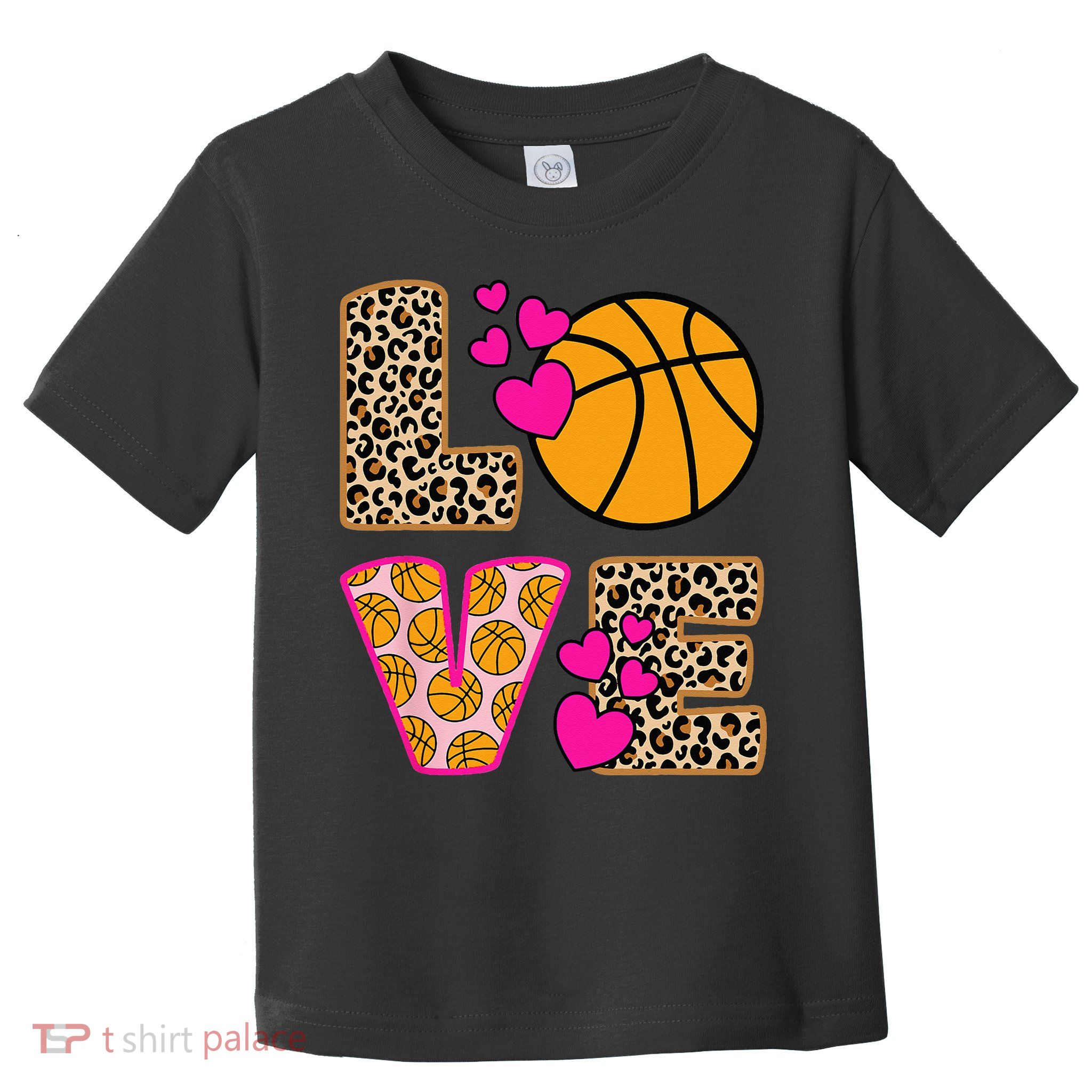 Cute Love Basketball Leopard Print Women Basketball Toddler T-Shirt