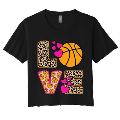 Cute Love Basketball Leopard Print Women Basketball Women's Crop Top Tee