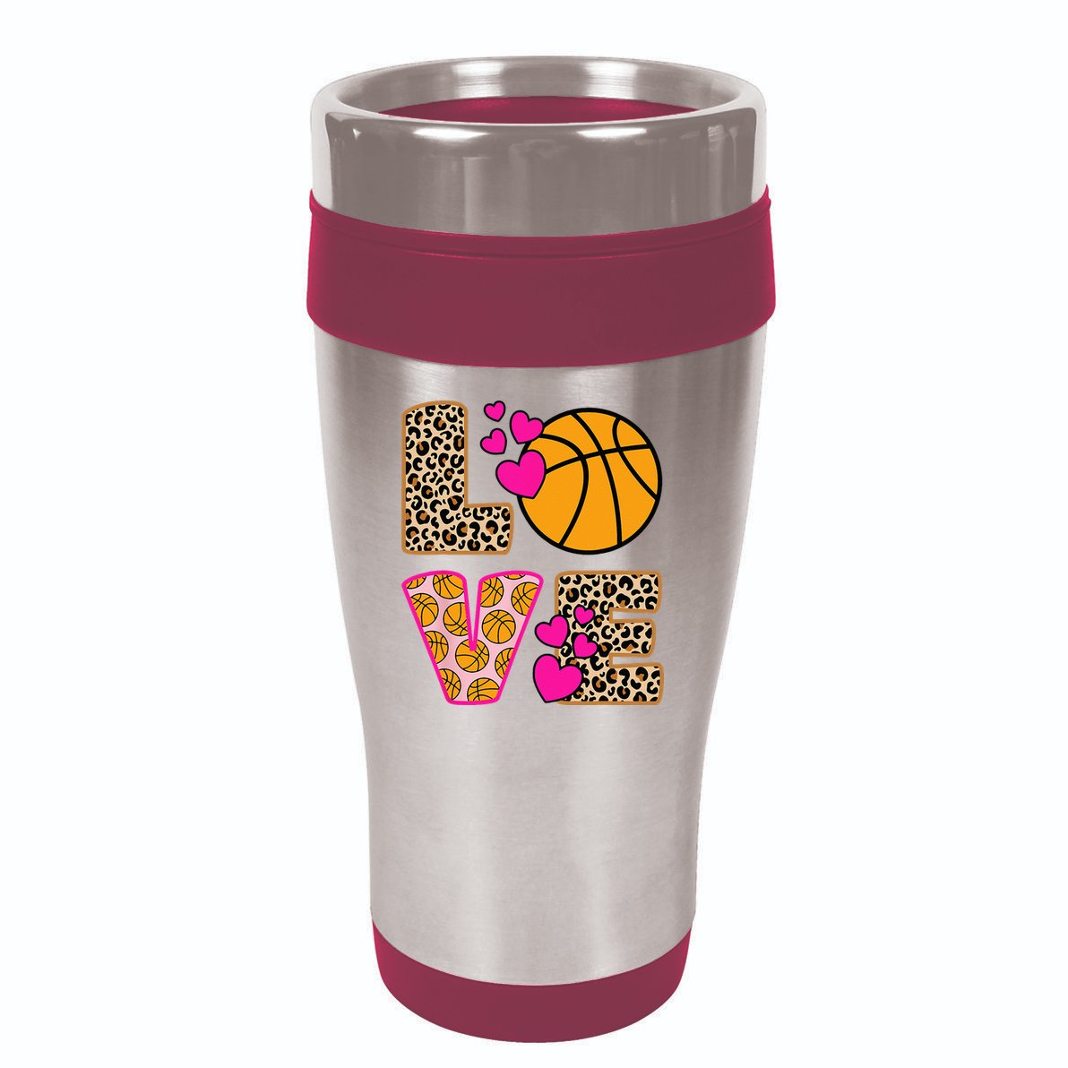 Cute Love Basketball Leopard Print Women Basketball 16oz Travel Tumbler