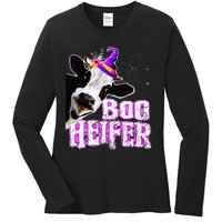 Cow Lover Boo Heifer Funny Halloween Farmer Gift Ladies Long Sleeve Shirt