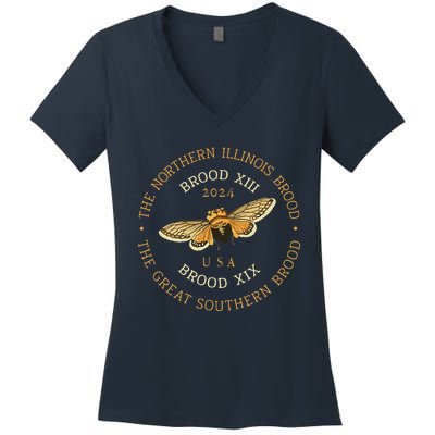 Cicada Lover Brood Xix & Xiii Emergence Summer 2024 Women's V-Neck T-Shirt