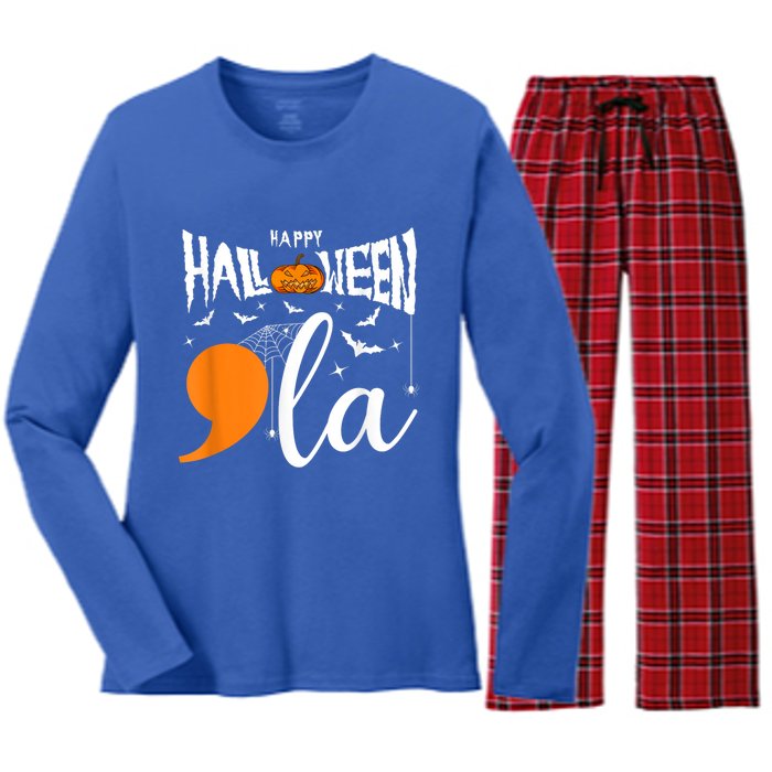 Comma La Boo Ghost Kamala Harris Halloween 2024 Women's Long Sleeve Flannel Pajama Set 