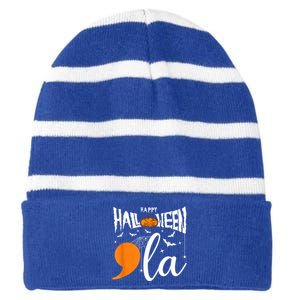 Comma La Boo Ghost Kamala Harris Halloween 2024 Striped Beanie with Solid Band