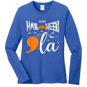 Comma La Boo Ghost Kamala Harris Halloween 2024 Ladies Long Sleeve Shirt