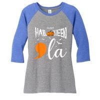 Comma La Boo Ghost Kamala Harris Halloween 2024 Women's Tri-Blend 3/4-Sleeve Raglan Shirt