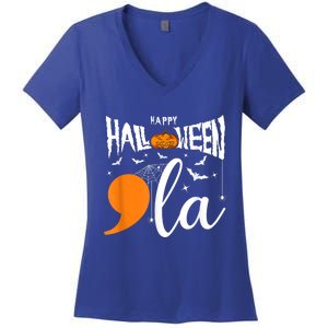 Comma La Boo Ghost Kamala Harris Halloween 2024 Women's V-Neck T-Shirt