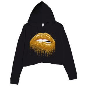 Cool Lips Bite Me Gold Sexy Lips Gift Crop Fleece Hoodie