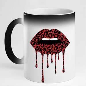 Cool Lips Bite Me Leopard Print Cheetahgift Valentines Meaningful Gift 11oz Black Color Changing Mug