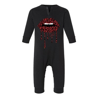 Cool Lips Bite Me Leopard Print Cheetahgift Valentines Meaningful Gift Infant Fleece One Piece