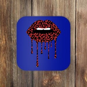 Cool Lips Bite Me Leopard Print Cheetahgift Valentines Meaningful Gift Coaster