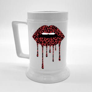 Cool Lips Bite Me Leopard Print Cheetahgift Valentines Meaningful Gift Beer Stein