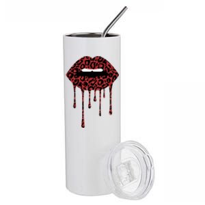 Cool Lips Bite Me Leopard Print Cheetahgift Valentines Meaningful Gift Stainless Steel Tumbler