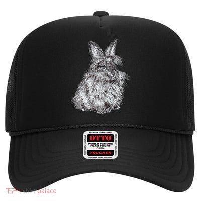 Cute Lionhead Bunny Rabbit Sketch Gift High Crown Mesh Back Trucker Hat