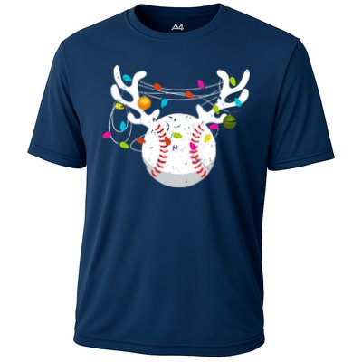 Christmas Lights Baseball Ball Funny Xmas Cooling Performance Crew T-Shirt