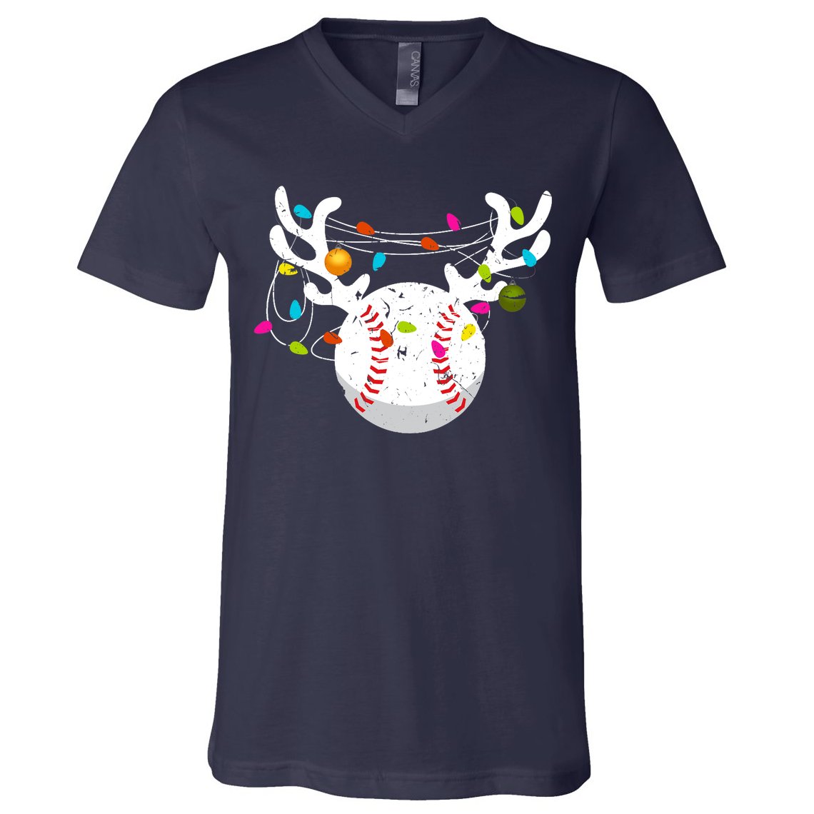 Christmas Lights Baseball Ball Funny Xmas V-Neck T-Shirt