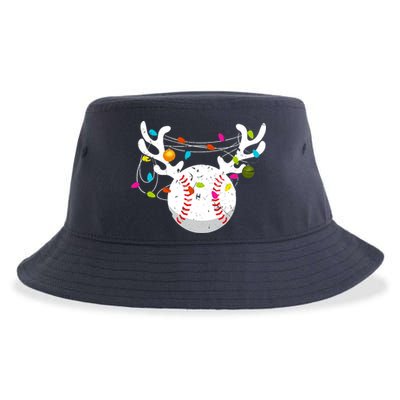 Christmas Lights Baseball Ball Funny Xmas Sustainable Bucket Hat