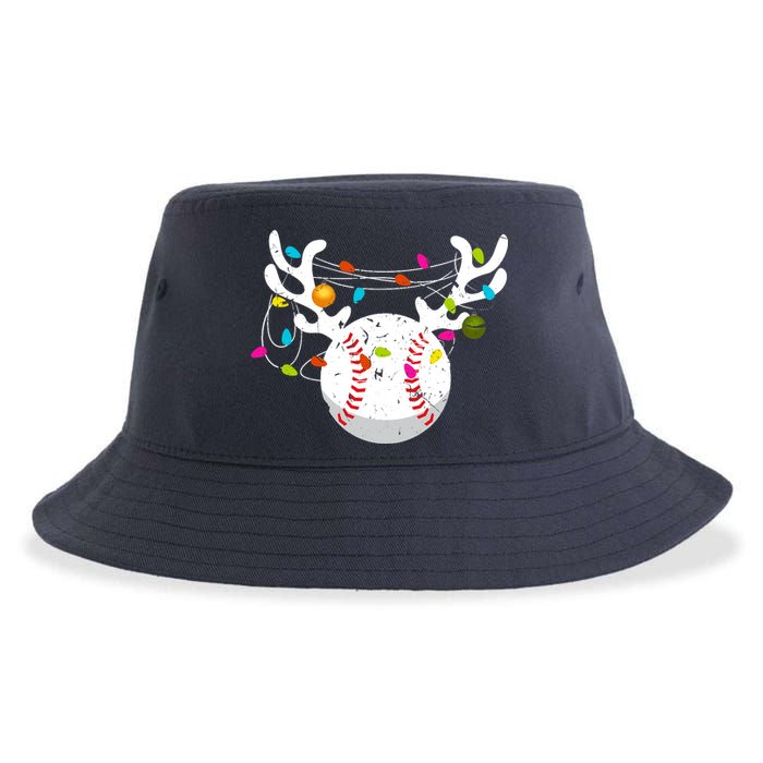 Christmas Lights Baseball Ball Funny Xmas Sustainable Bucket Hat