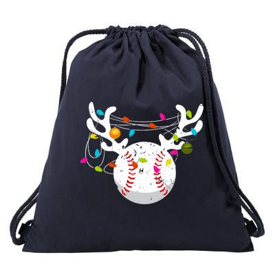 Christmas Lights Baseball Ball Funny Xmas Drawstring Bag