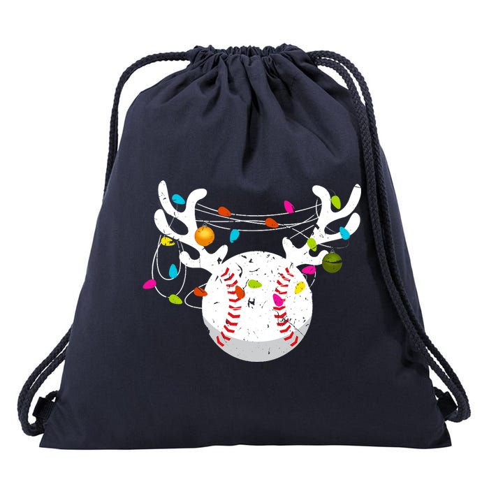 Christmas Lights Baseball Ball Funny Xmas Drawstring Bag