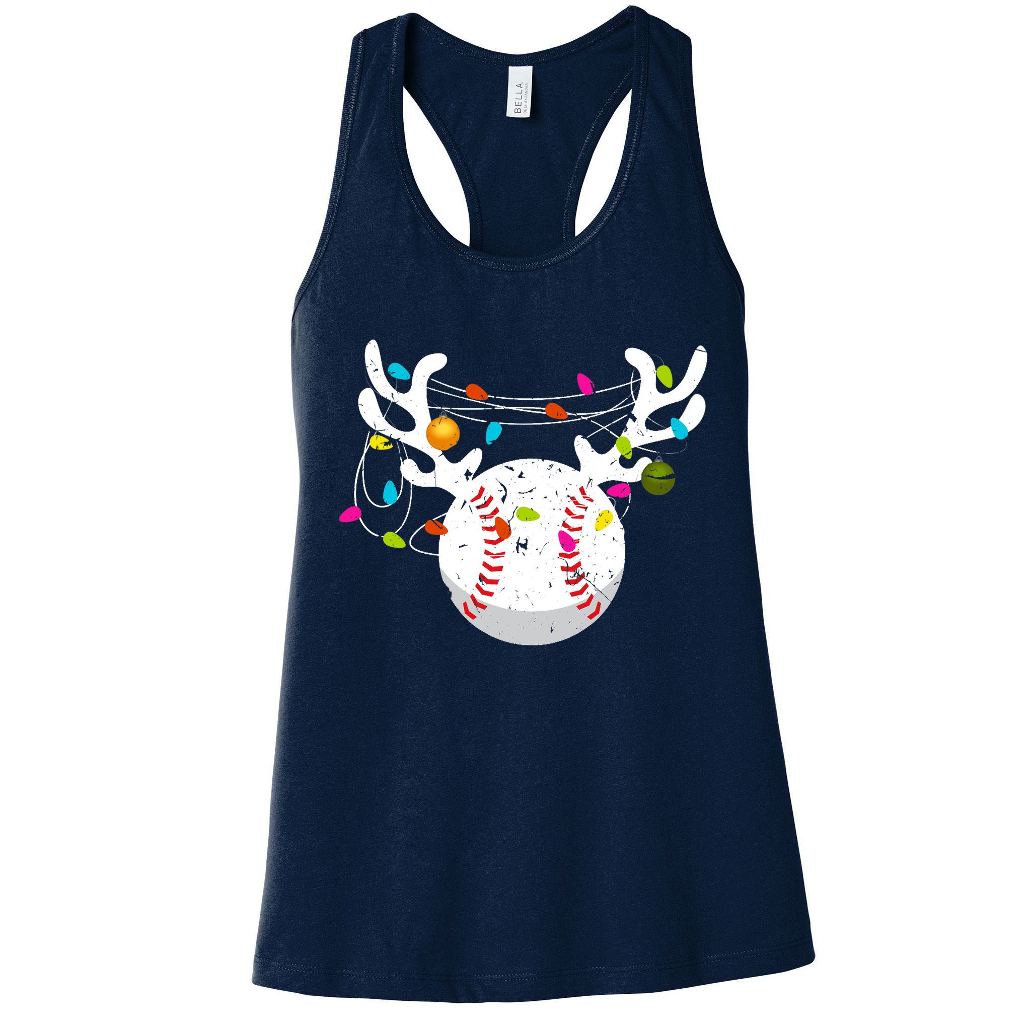 Christmas Lights Baseball Ball Funny Xmas Womens Tank Top