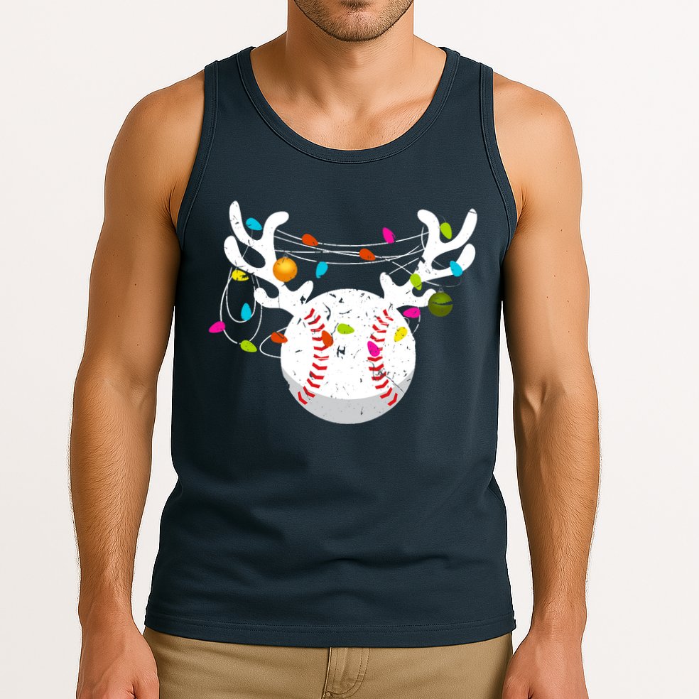 Christmas Lights Baseball Ball Funny Xmas Tank Top