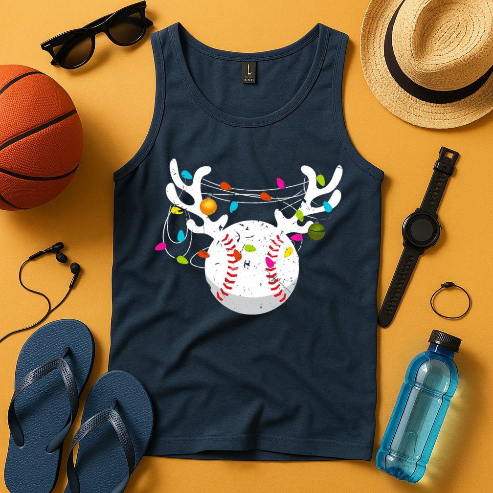 Christmas Lights Baseball Ball Funny Xmas Tank Top