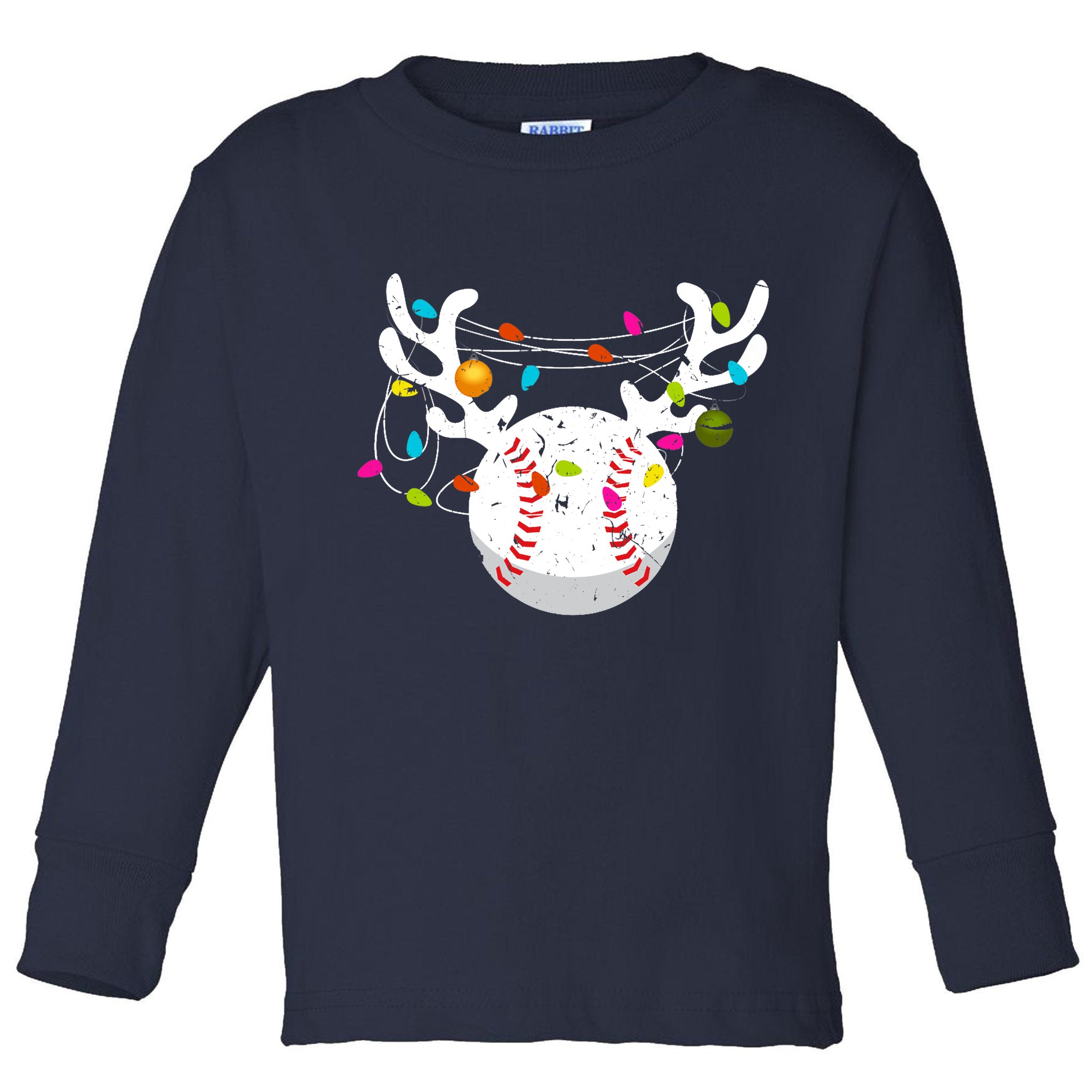 Christmas Lights Baseball Ball Funny Xmas Toddler Long Sleeve Shirt