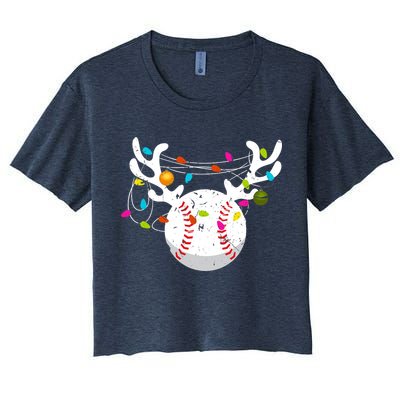 Christmas Lights Baseball Ball Funny Xmas Women's Crop Top Tee