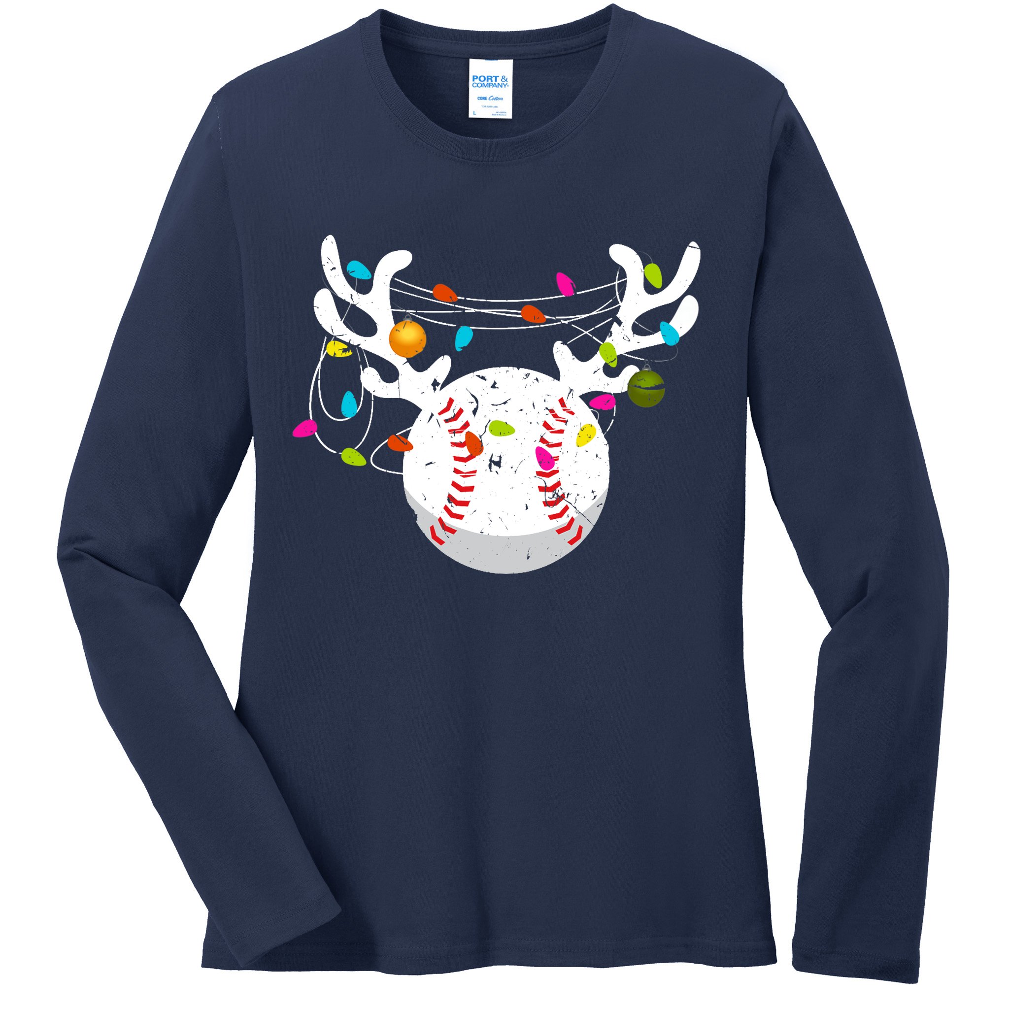 Christmas Lights Baseball Ball Funny Xmas Ladies Long Sleeve Shirt