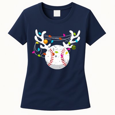 Christmas Lights Baseball Ball Funny Xmas Womens T-Shirt