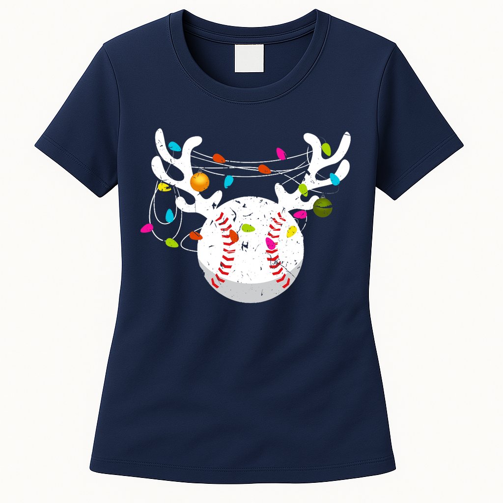 Christmas Lights Baseball Ball Funny Xmas Womens T-Shirt