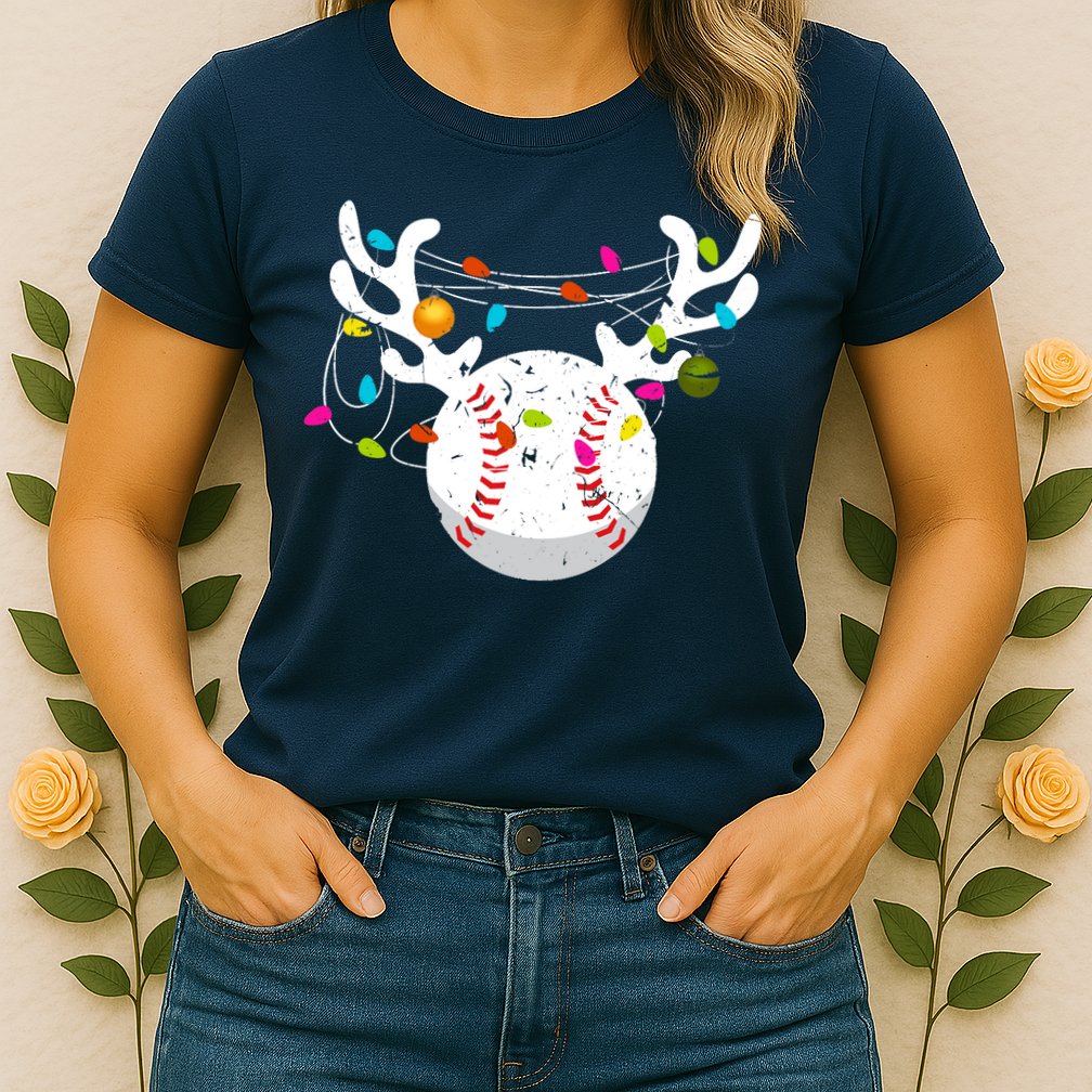 Christmas Lights Baseball Ball Funny Xmas Womens T-Shirt