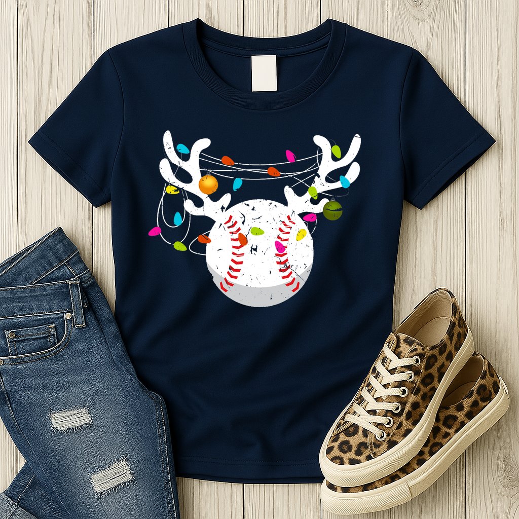 Christmas Lights Baseball Ball Funny Xmas Womens T-Shirt