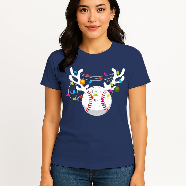 Christmas Lights Baseball Ball Funny Xmas Womens T-Shirt