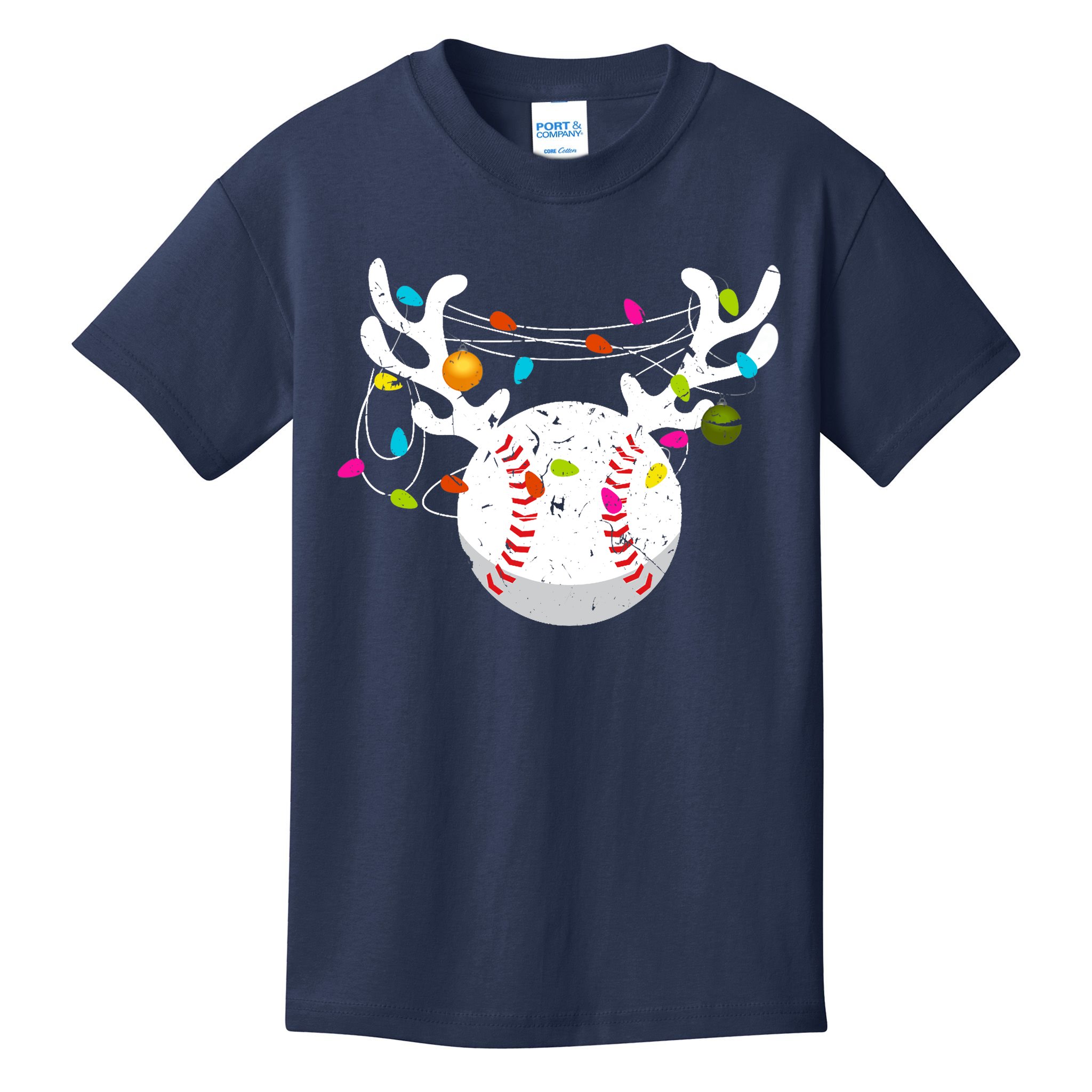 Christmas Lights Baseball Ball Funny Xmas Kids T-Shirt