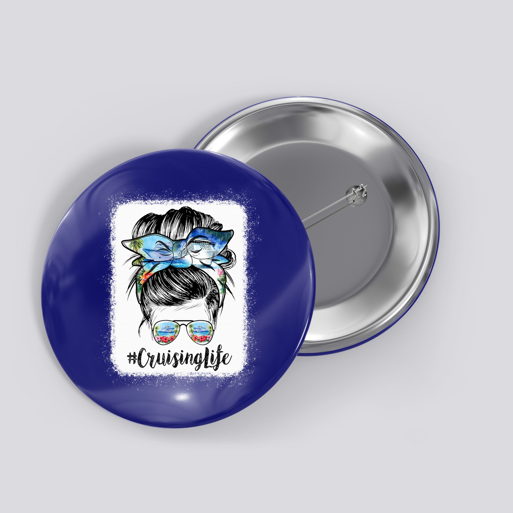 Cruising Life Cruise Messy Bun Hair Sunglasses Mom Great Gift Button