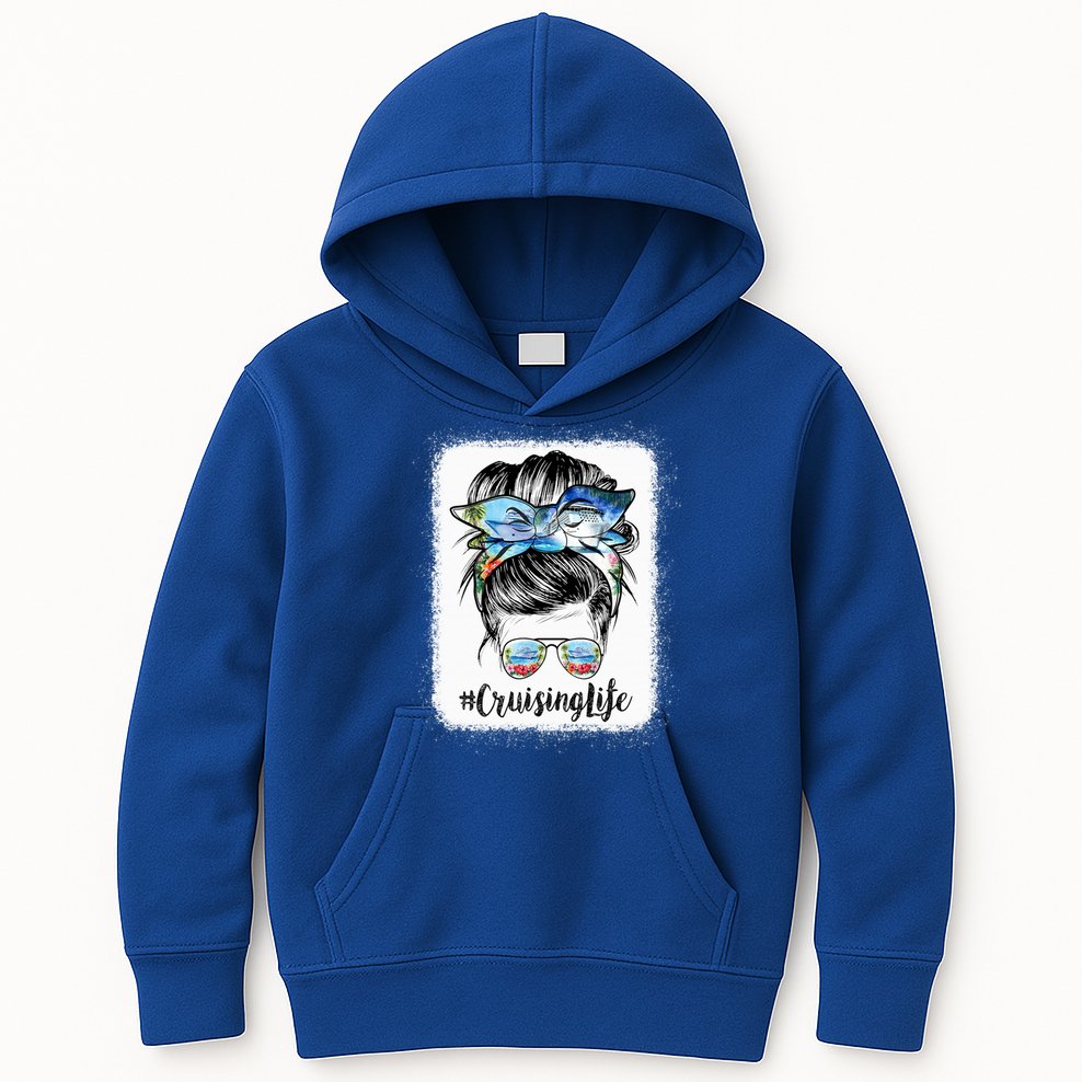 Cruising Life Cruise Messy Bun Hair Sunglasses Mom Great Gift Kids Hoodie