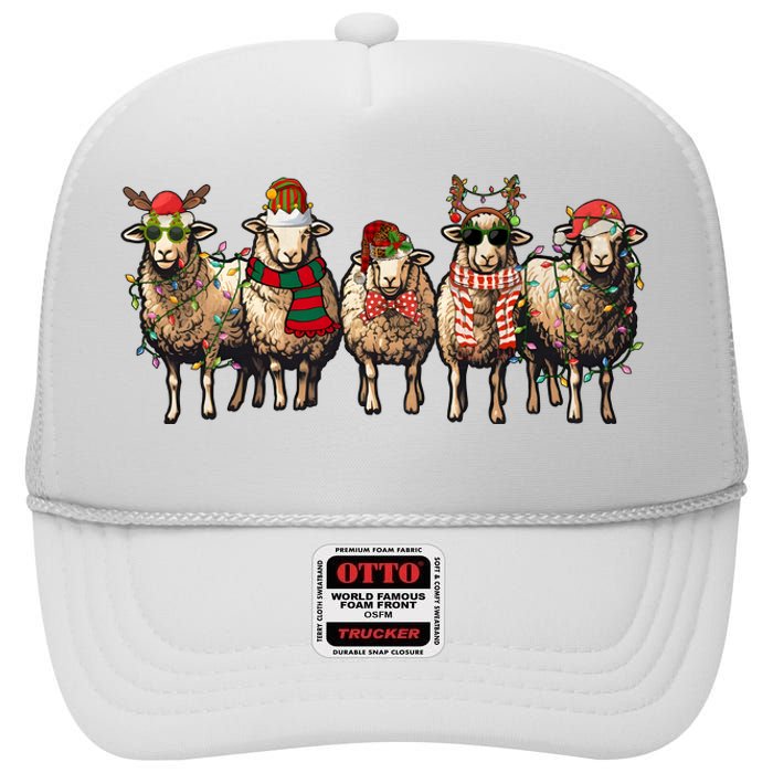 Christmas Light Cute Santa Deer Holiday Season High Crown Mesh Back Trucker Hat